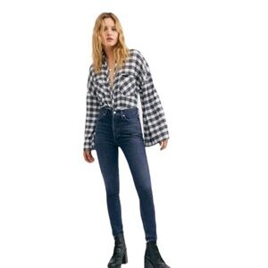 Free People high rise dark wash skinny jeans 28